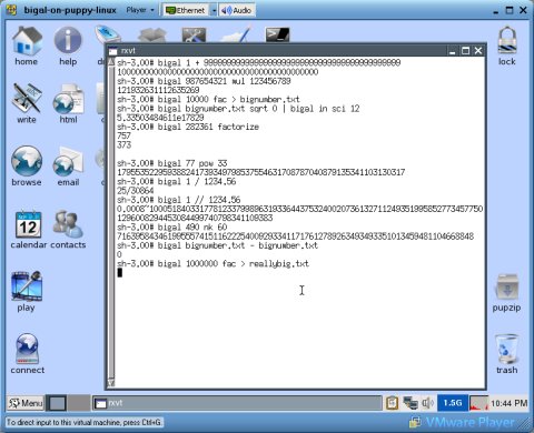 Screenshot showing BigAl on Puppy Linux running in VMware Player